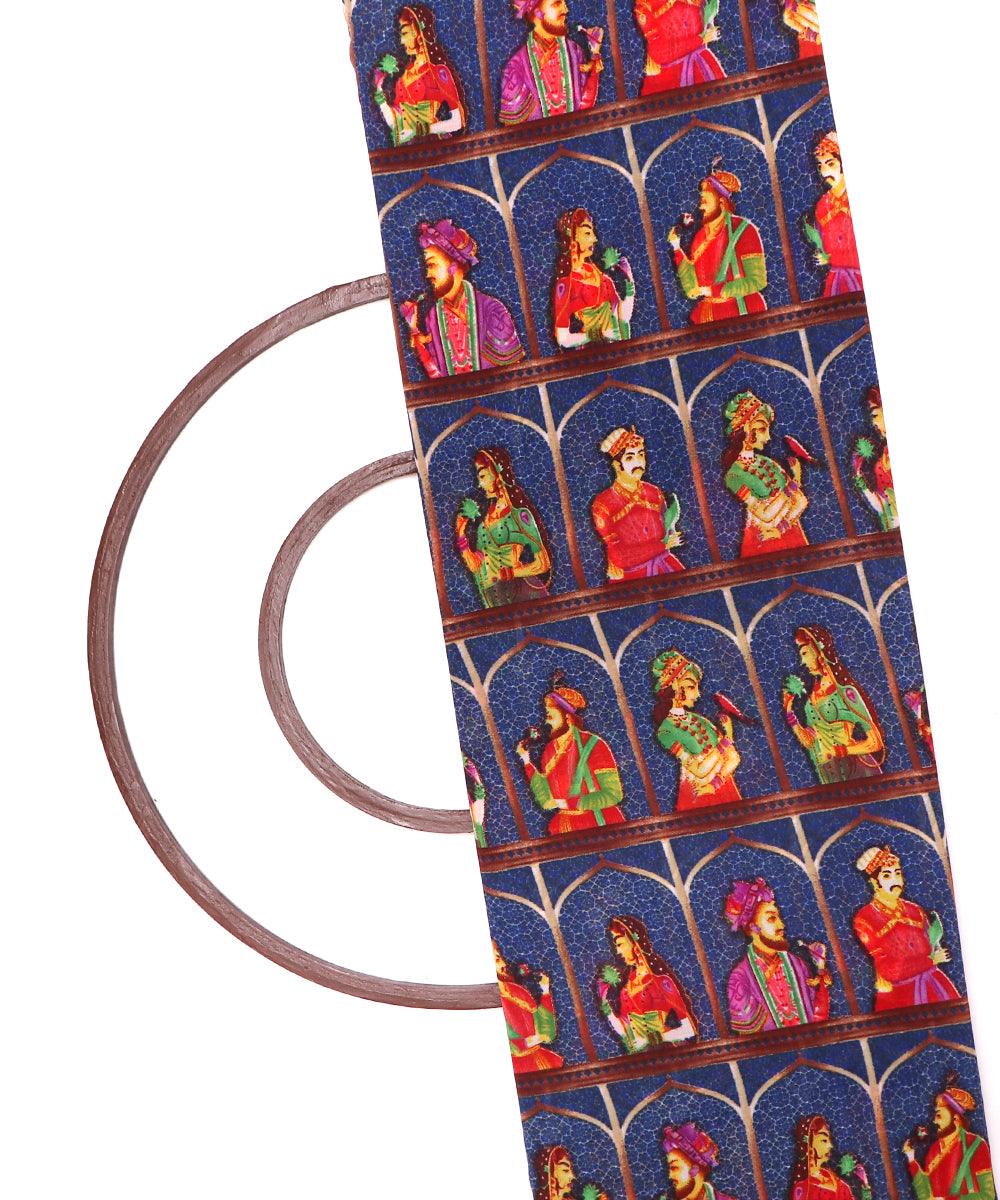 dark blue red multi figure print viscose georgette fabric