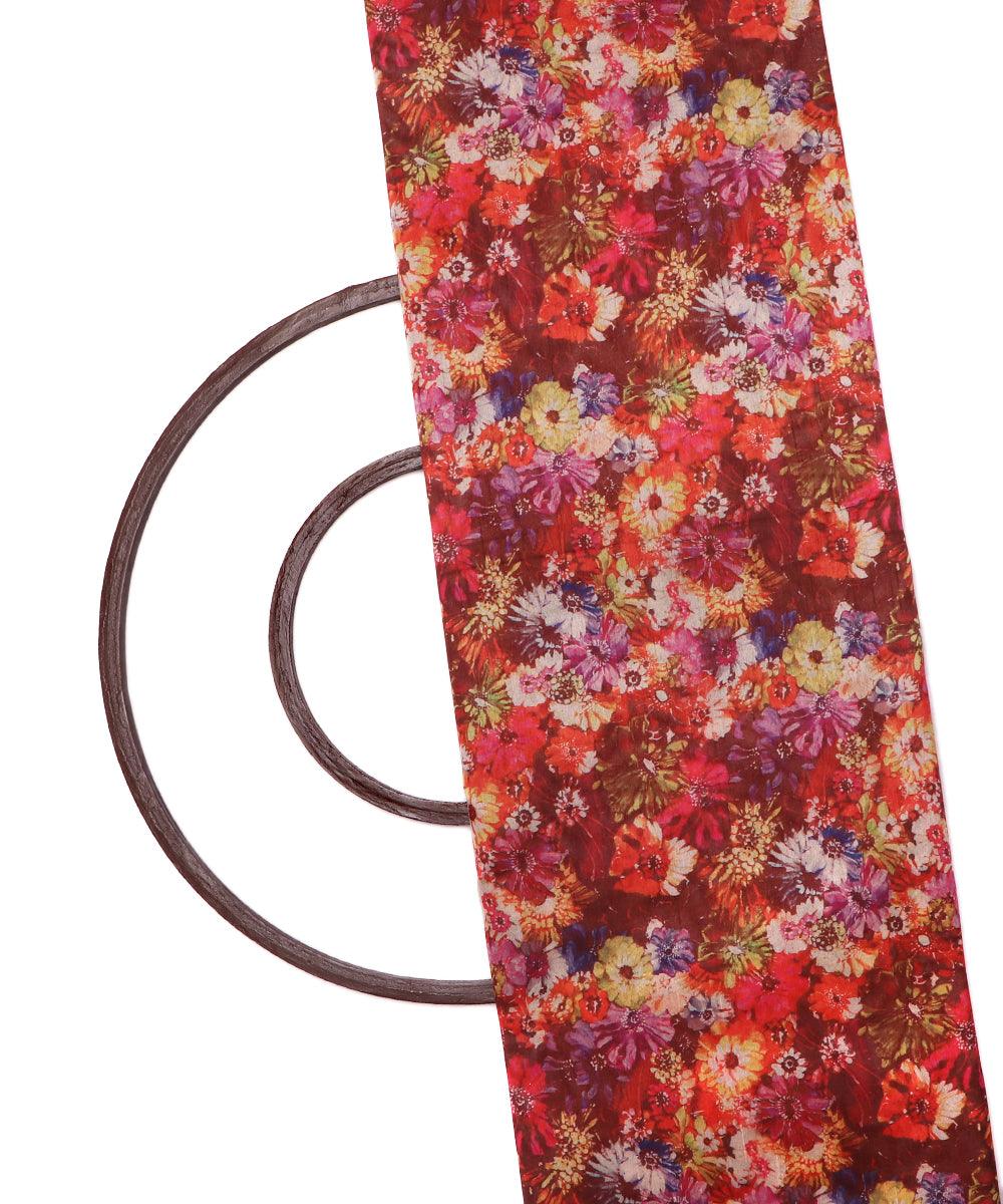 maroon color floral print digital silk fabric