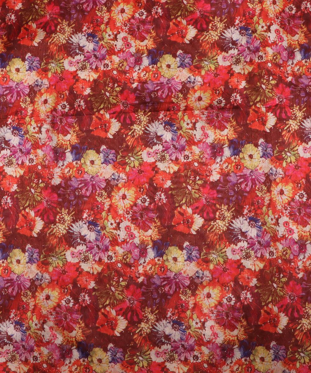 maroon color floral print digital silk fabric