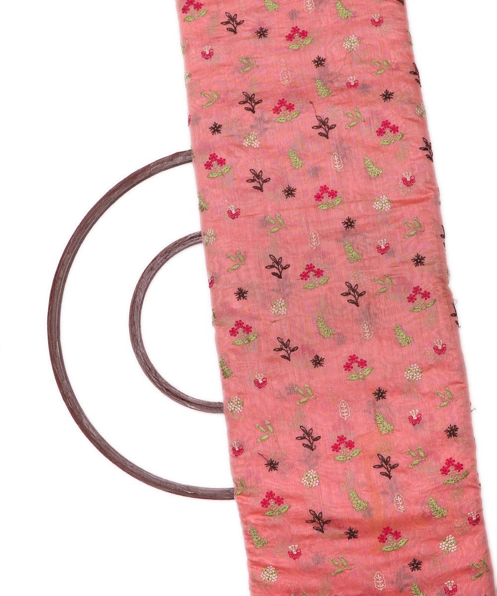 pink thread embroidery chanderi fabric