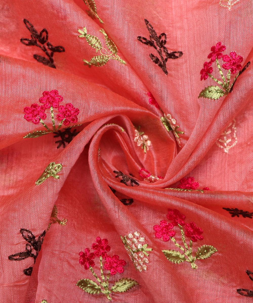 pink thread embroidery chanderi fabric