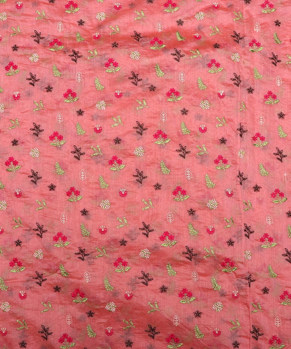 pink thread embroidery chanderi fabric