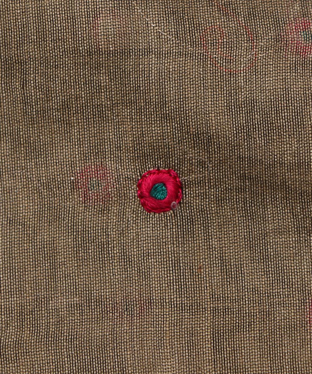 grey thread embroidery chanderi fabric