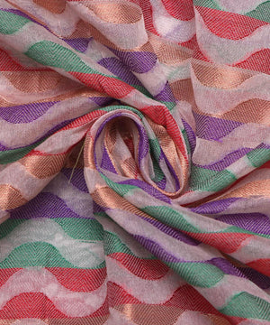 white zig zag pattern chanderi silk fabric