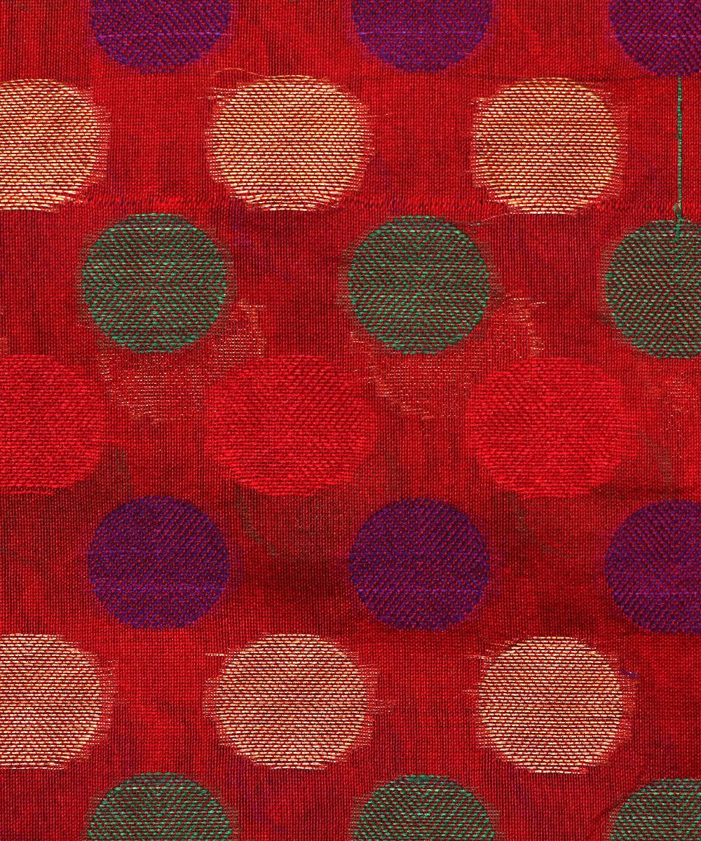 maroon polka design chanderi silk fabric