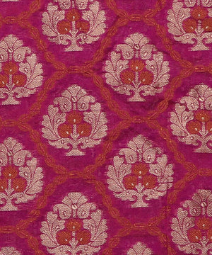 pink tree pattern chanderi silk fabric