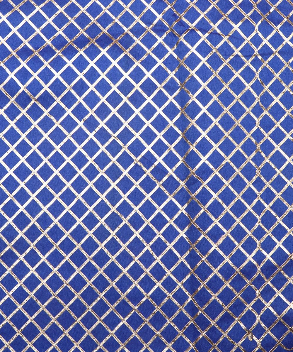 royal blue checks pattern gotta raw silk fabric