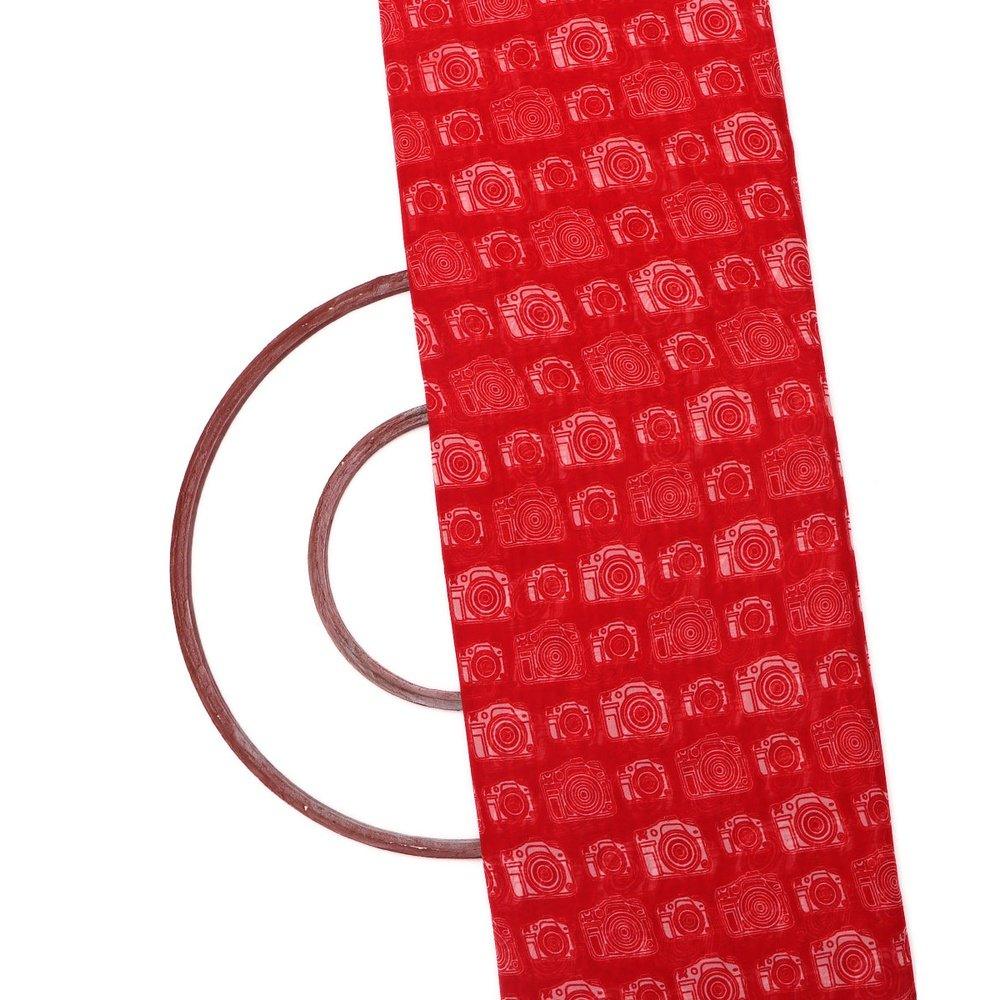 red camera print georgette fabric