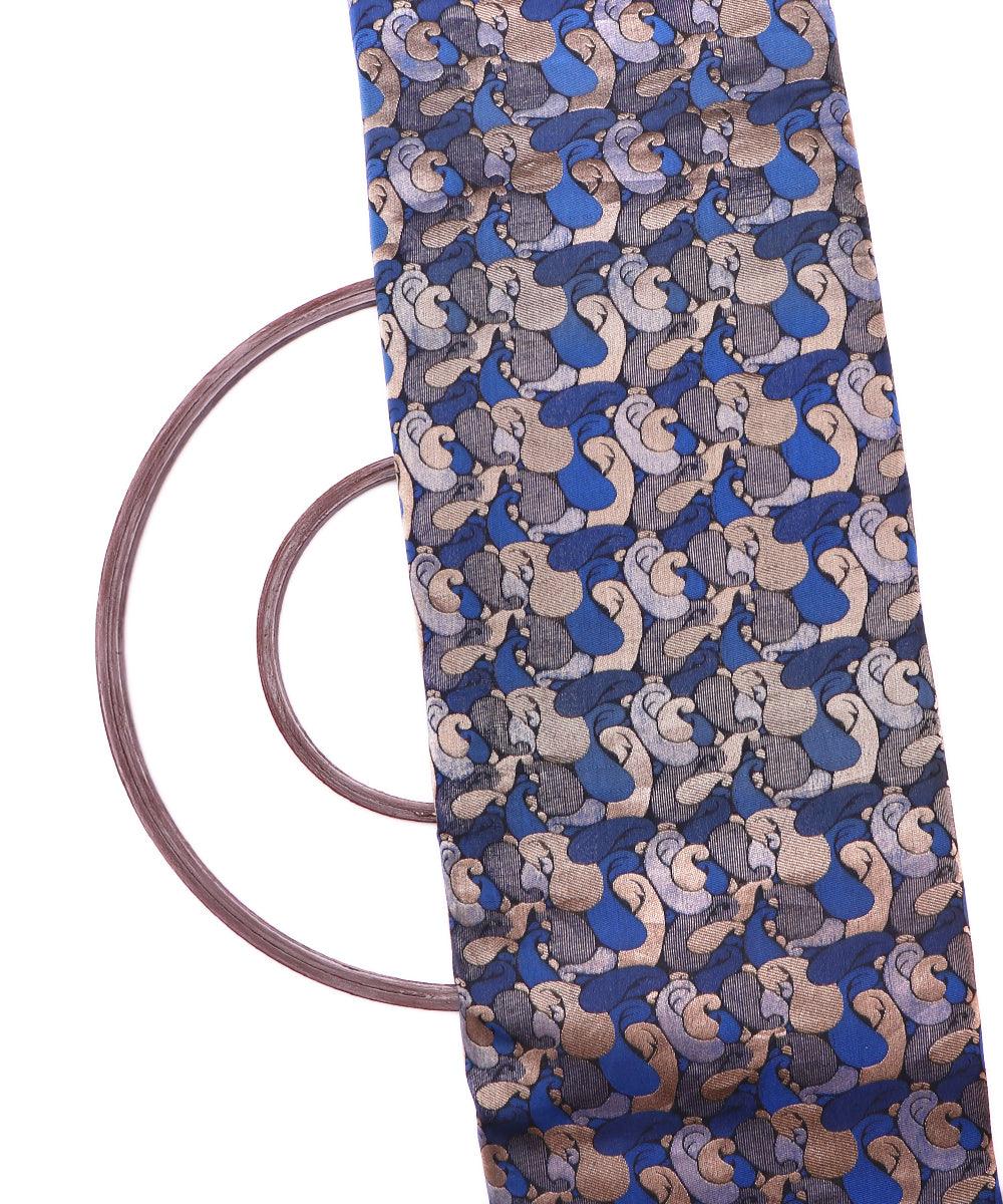 blue and golden paisley design chanderi silk fabric