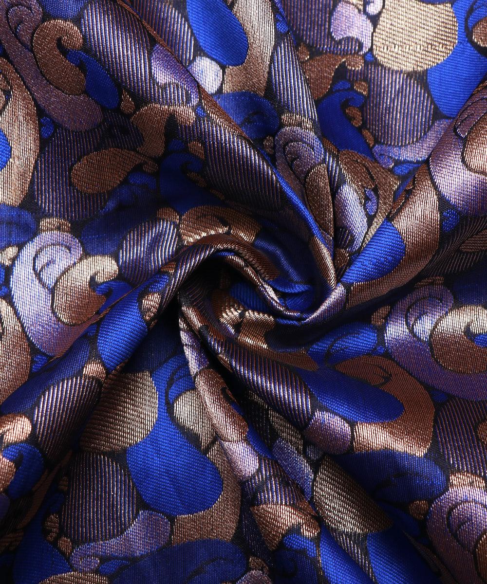 blue and golden paisley design chanderi silk fabric