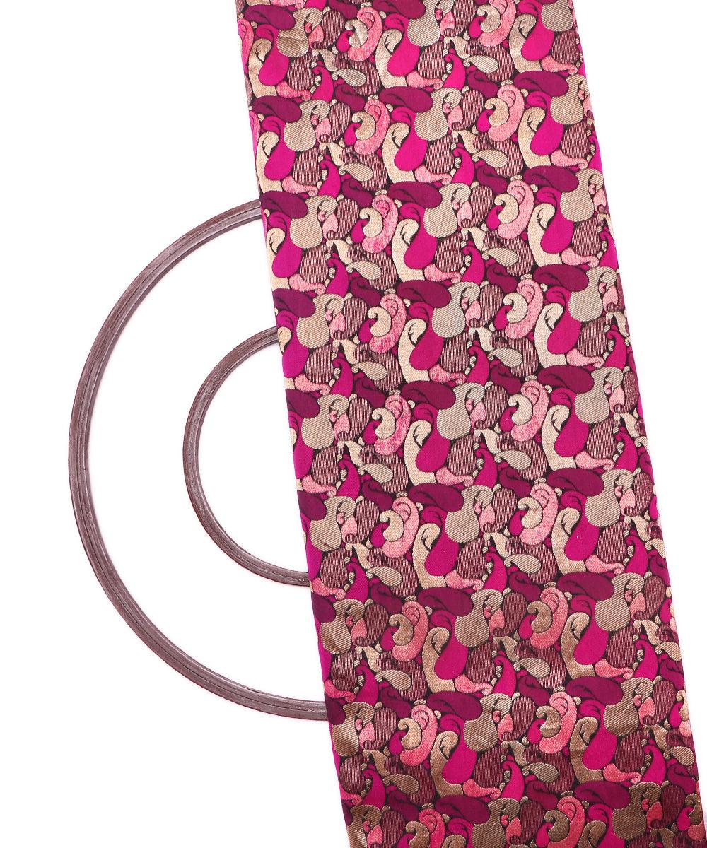 pink golden paisley design chanderi silk fabric