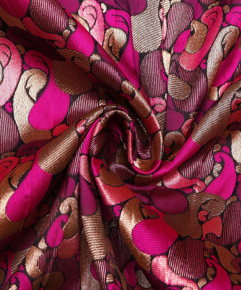 pink golden paisley design chanderi silk fabric
