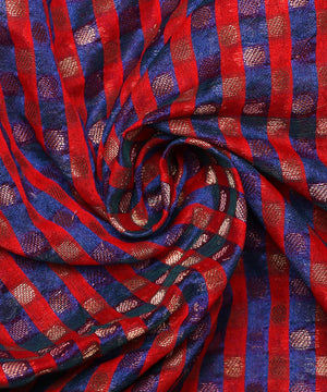 blue checks pattern chanderi silk fabric
