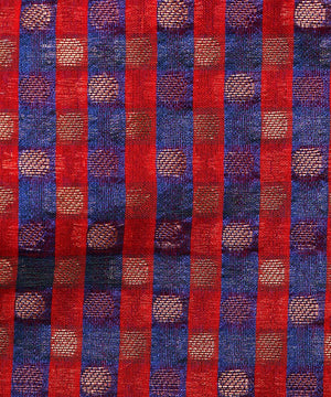 blue checks pattern chanderi silk fabric