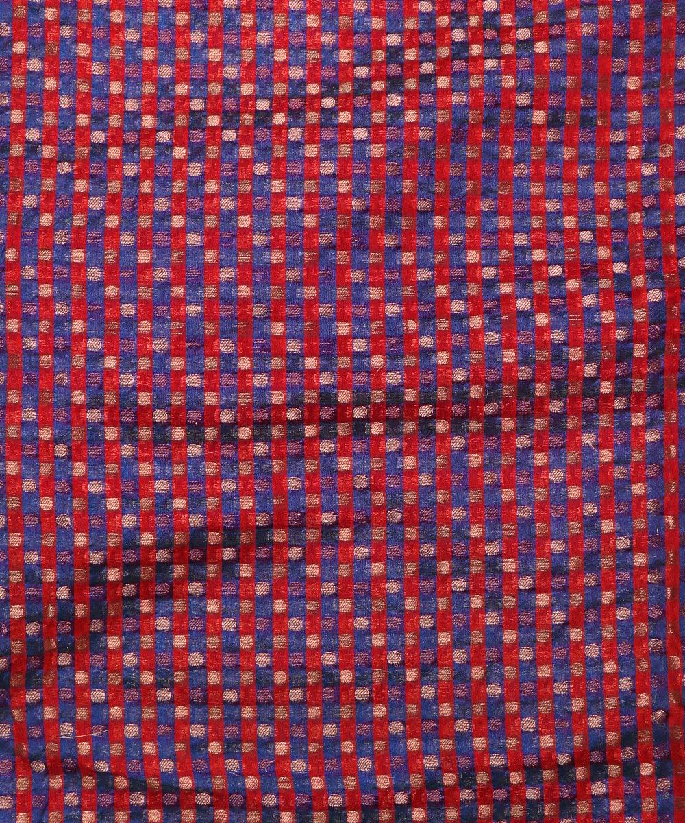 blue checks pattern chanderi silk fabric