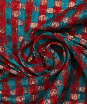red checks pattern chanderi silk fabric