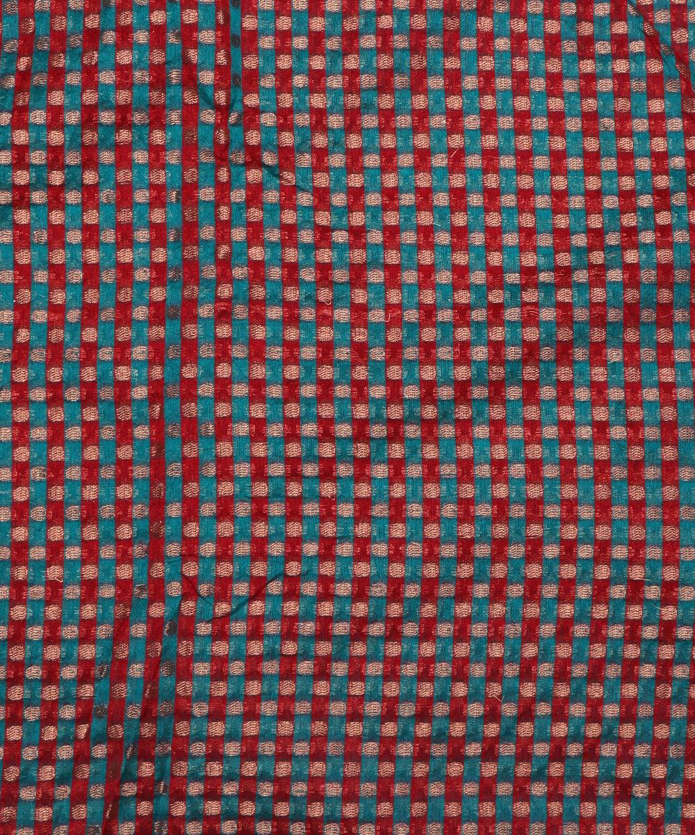 red checks pattern chanderi silk fabric