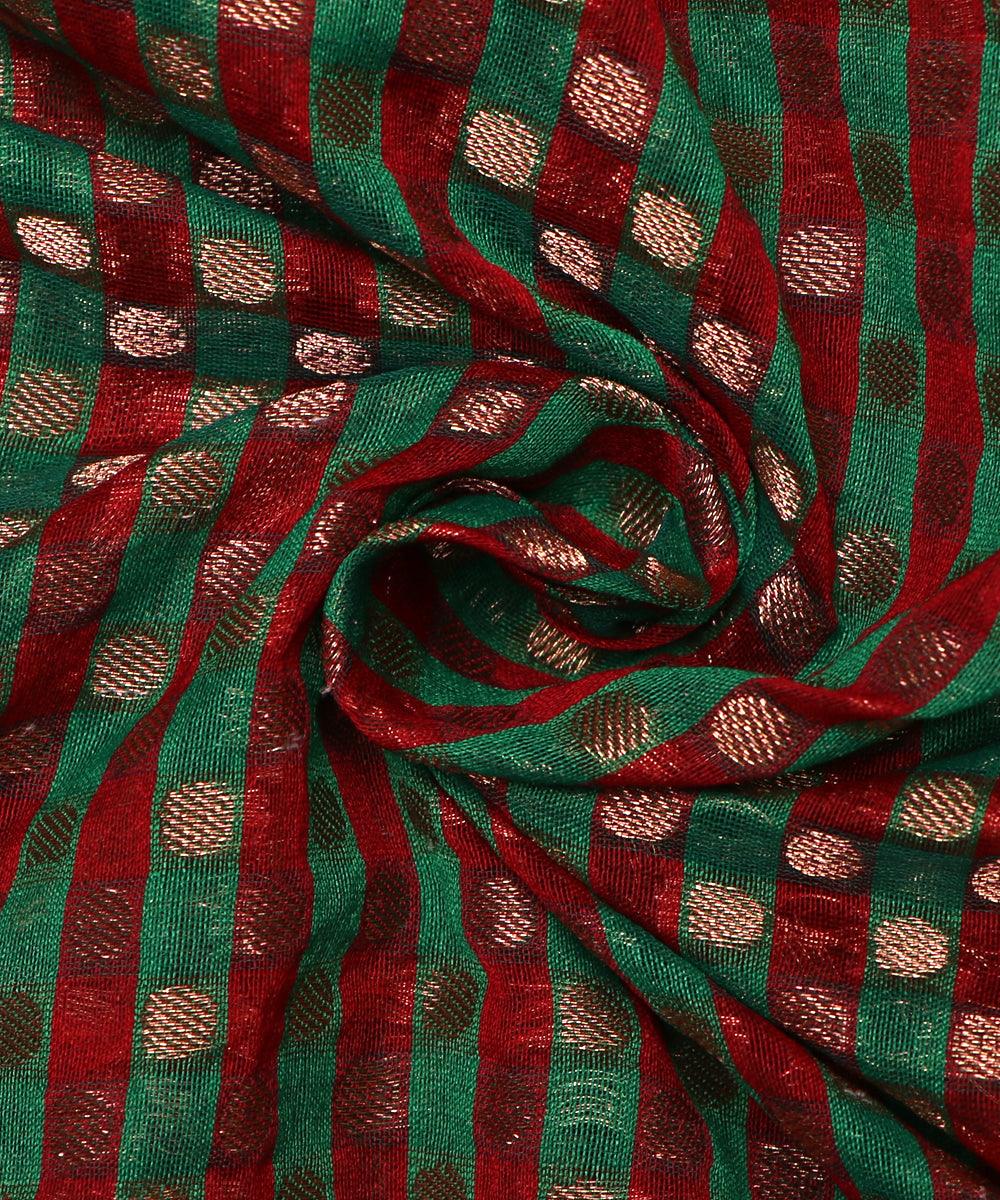 green checks pattern chanderi silk fabric