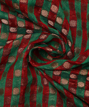 green checks pattern chanderi silk fabric