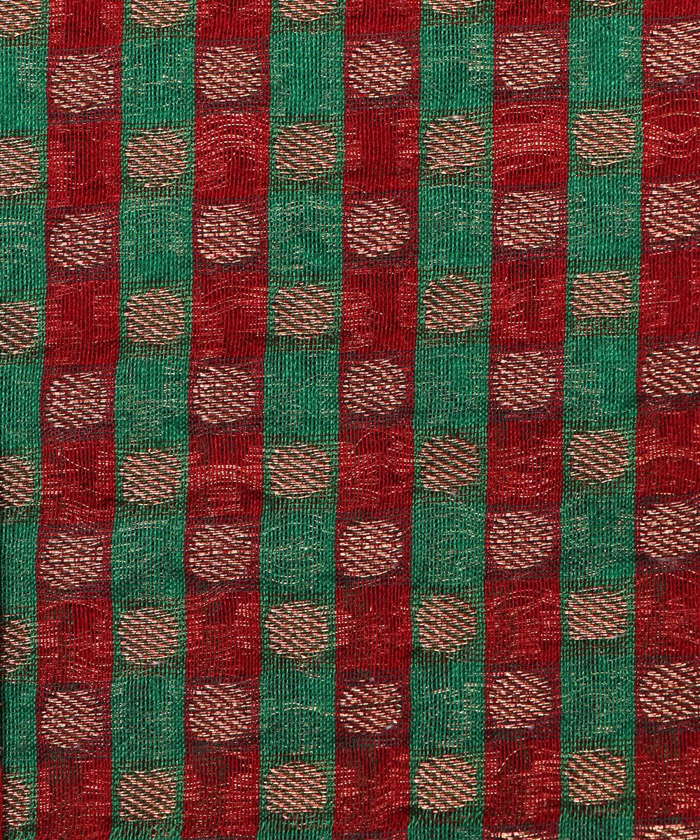 green checks pattern chanderi silk fabric