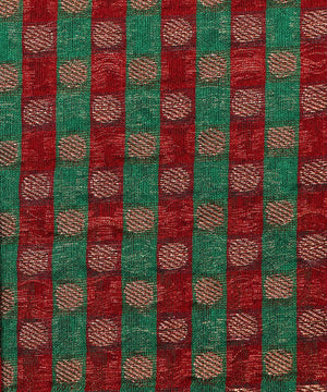 green checks pattern chanderi silk fabric