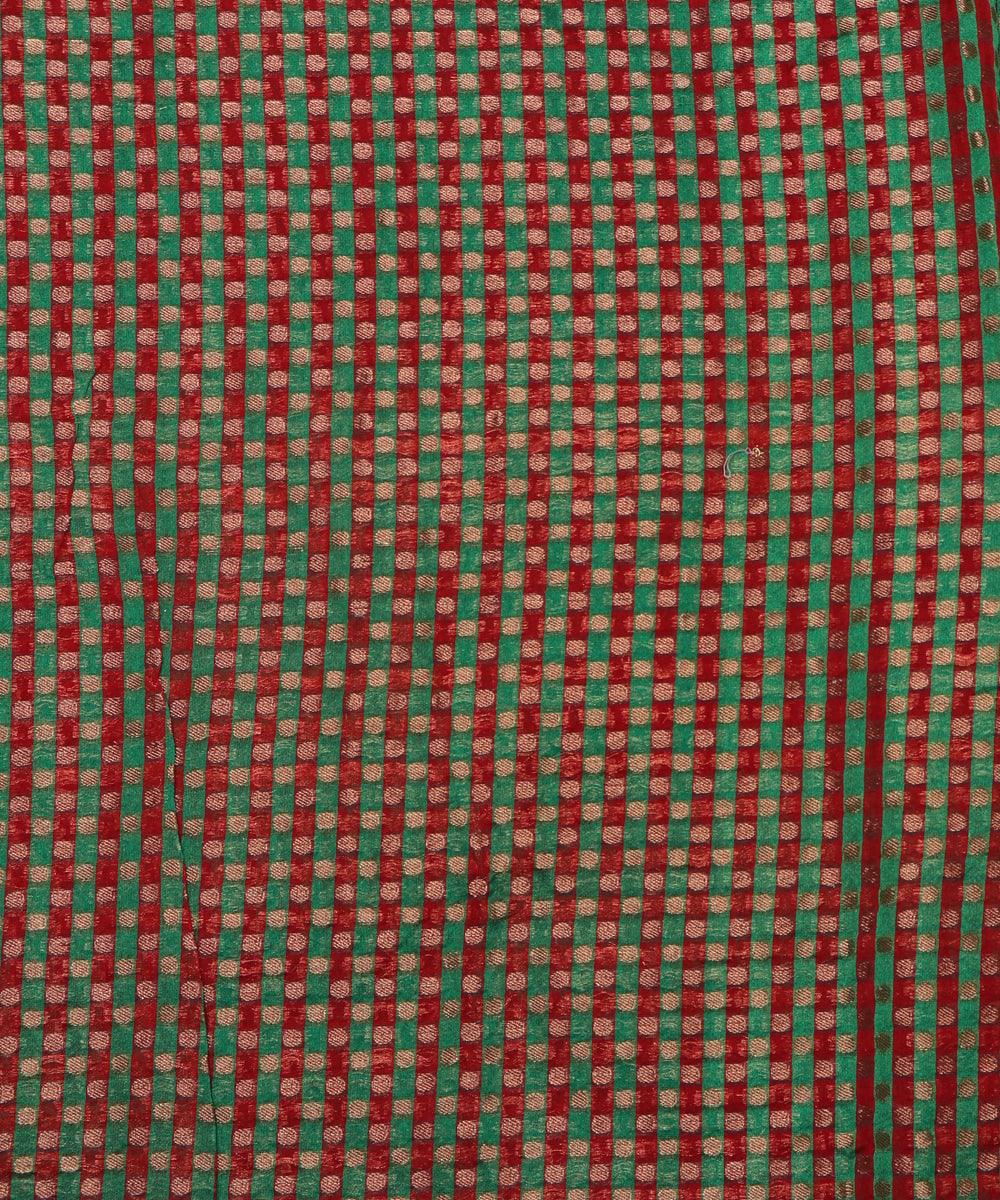 green checks pattern chanderi silk fabric