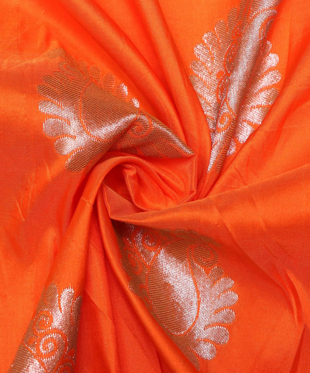 orange and golden paisley design brocade silk fabric
