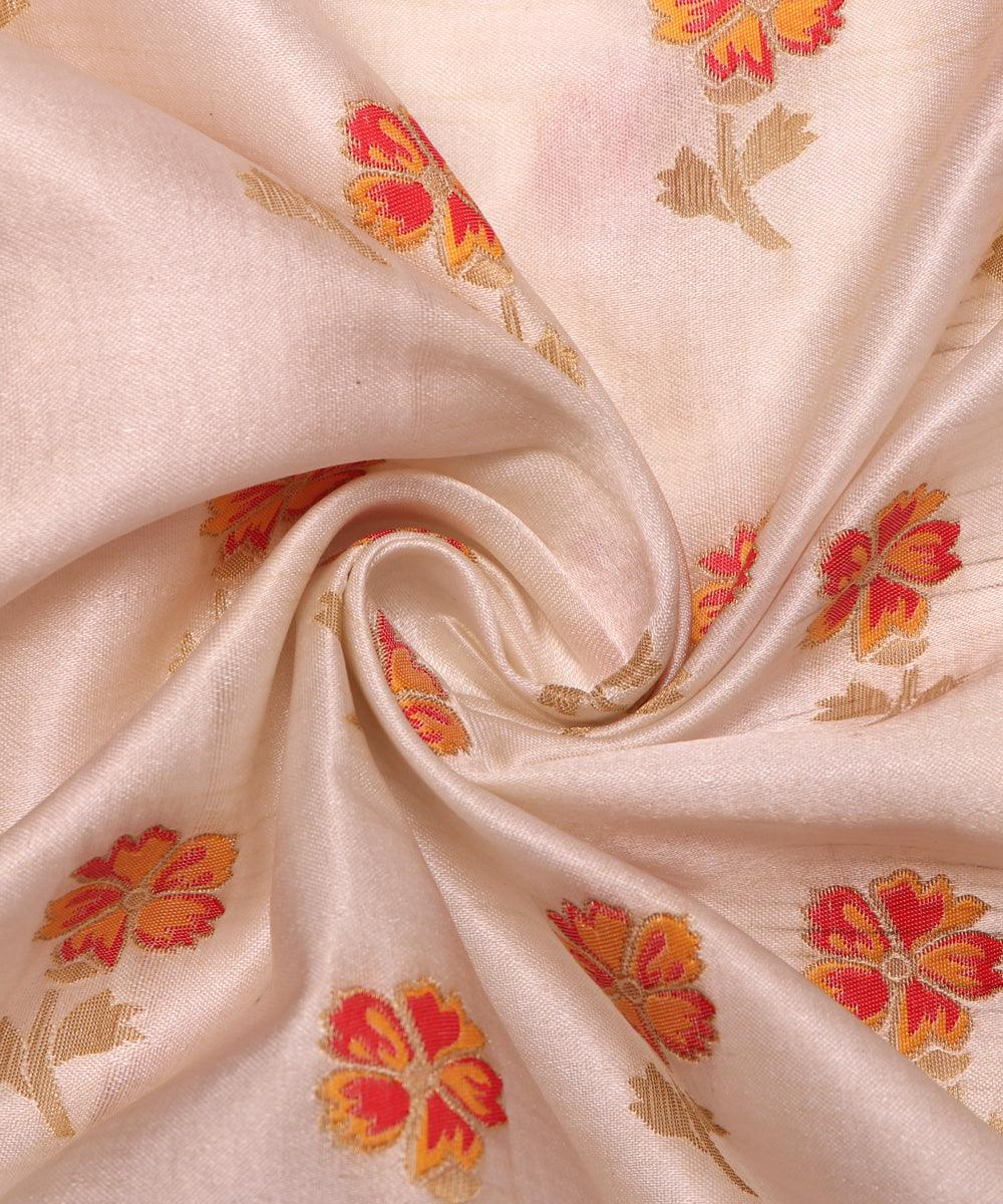 white and red floral pattern pure dyeable banarasi silk fabric b135 4277