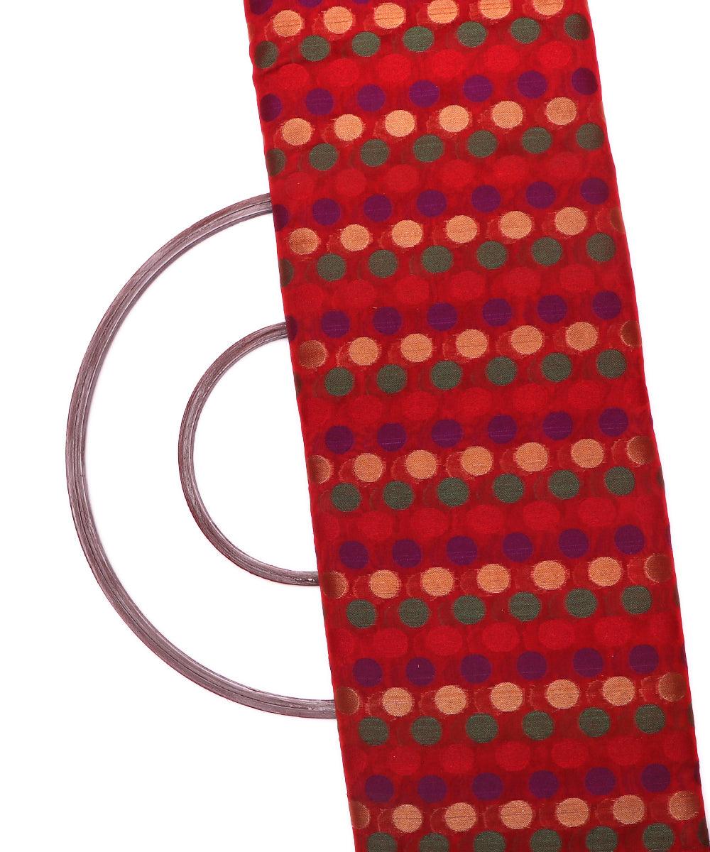 maroon polka design chanderi silk fabric
