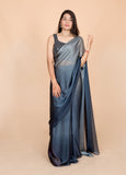 Grey Luxe Satin Two Tone Womens Saree