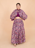 Purple Floral Print Womens Readymade Lehenga Set