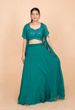 Pine Green Plain Georgette  Readymade Womens Lehenga Set