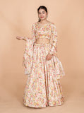 Ivory Floral Lace Embellished Womens Readymade Lehenga Set