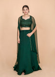 Bottle Green Womens Readymade Lehenga Set