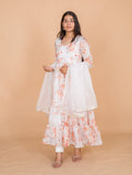 White Printed Georgette Womens Anarkali Suit Set