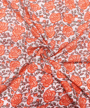White Colour Floral Print Rayon Fabric