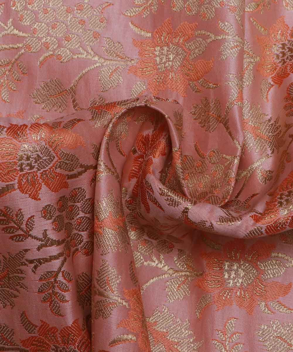 peach and golden floral design banarasi brocade silk b146 5871