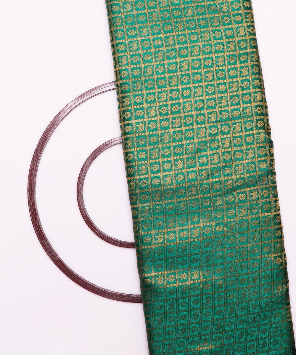 green elephant design banarasi brocade silk fabric