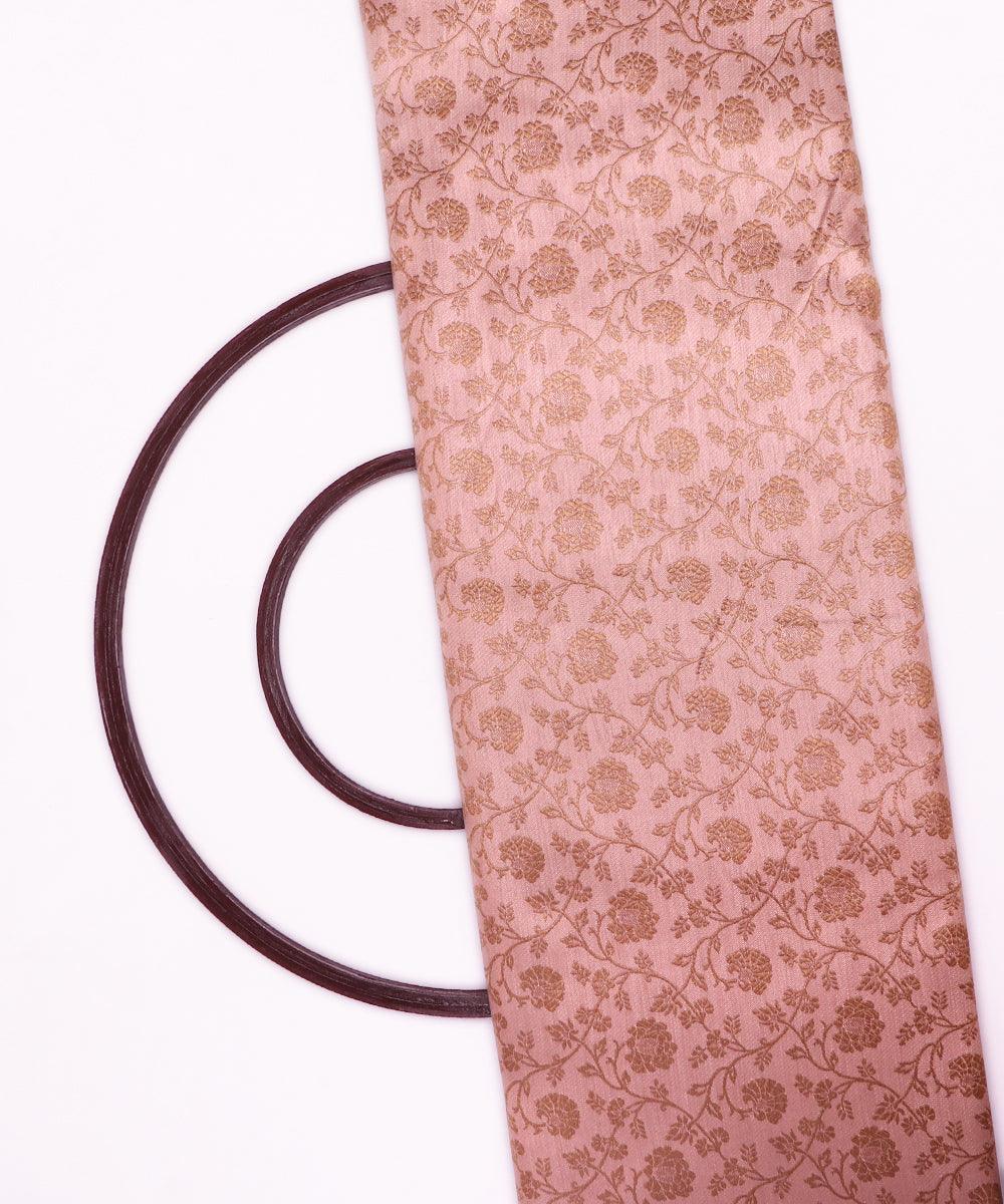rose gold golden floral banarasi brocade silk fabric