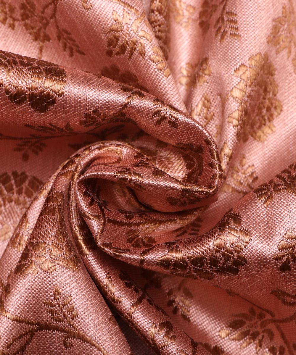 rose gold golden floral banarasi brocade silk fabric