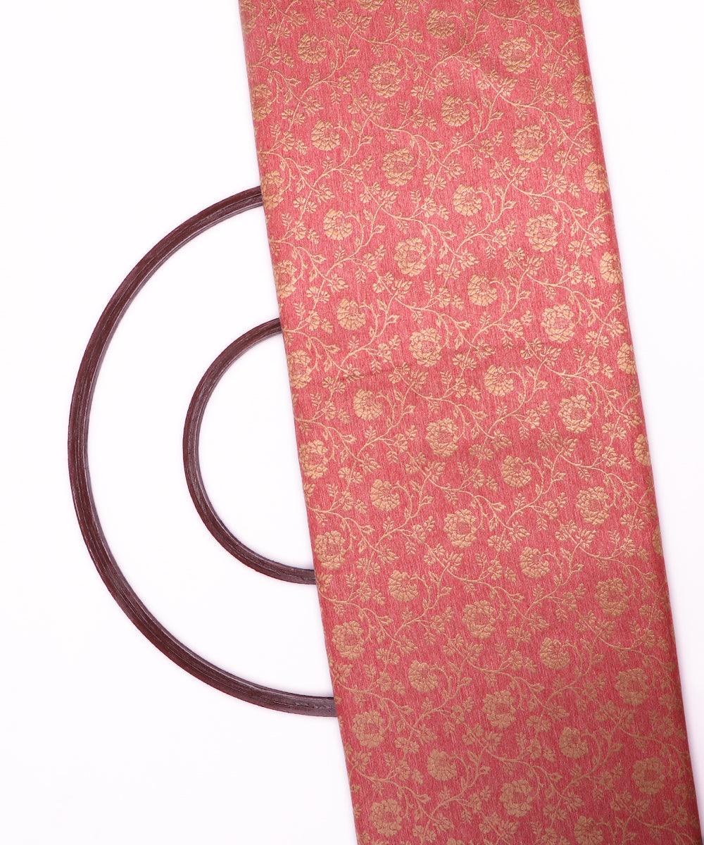 rust red golden floral banarasi brocade silk fabric