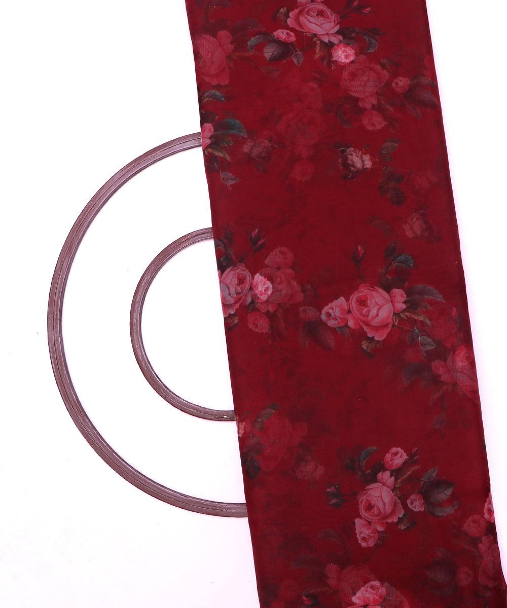 red floral print organza silk fabric