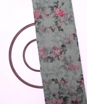 sea green and pink floral print organza fabric