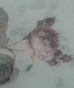 sea green and pink floral print organza fabric