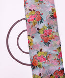 Sea Blue Colour Floral Print Chiffon Fabric ( 3 Meter )
