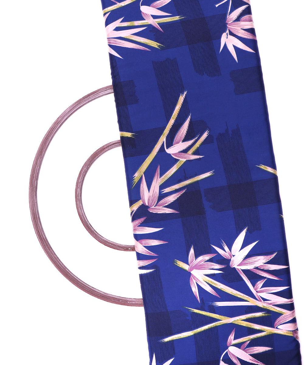 blue leaf pattern crepe fabric