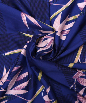 blue leaf pattern crepe fabric