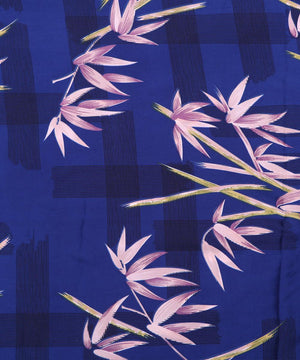 blue leaf pattern crepe fabric
