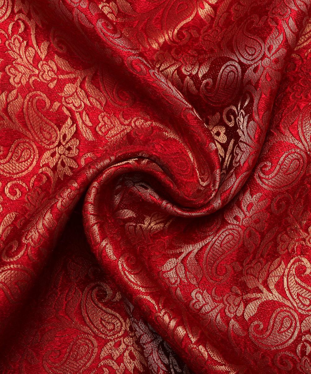 maroon and golden paisley design brocade silk fabric