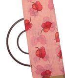 Pink Peach Colour Leaf Print Golden Border Cotton Linen Fabric ( 2.5 Meter )